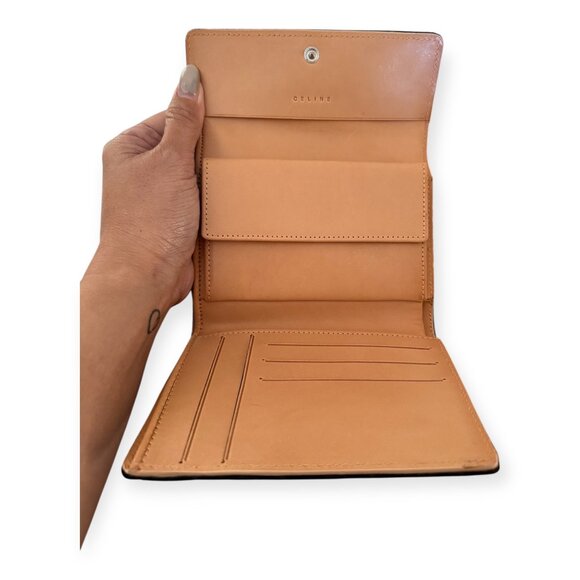 Vintage CELINE Triomphe Monogram Black Suede Wallet | Tan Leather - Picture 5 of 7